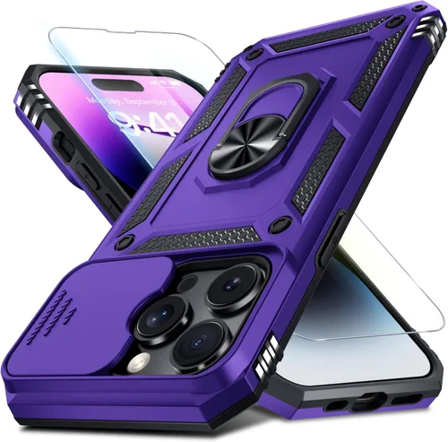 Miniatura 88 de Janmitta - Funda para iPhone 14 Pro con cubierta deslizante para lente de cámara incorporada + protector de pantalla, funda de cuerpo completo