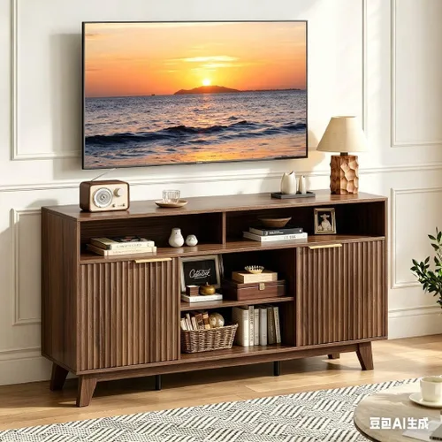Miniatura 14 de VINGLI Soporte de TV acanalado de 58 pulgadas para televisores de hasta 70 pulgadas, moderno soporte de TV con almacenamiento y estantes ajustables