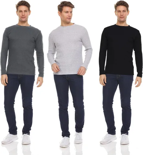 Miniatura 15 de DARESAY Paquete de 3: camiseta térmica de manga larga para hombre, camisetas de manga larga Henley & Crew para hombre, camisetas de manga larga