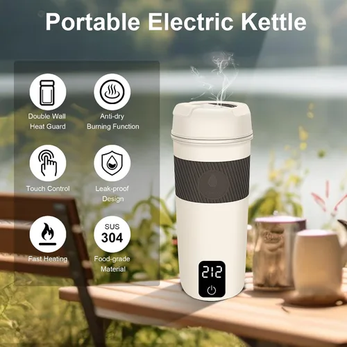 Miniatura 2 de Hervidor eléctrico portátil, mini calentador de agua caliente de 11.8 fl oz, hervidor de viaje con 4 ajustes de temperatura, calentador de botellas
