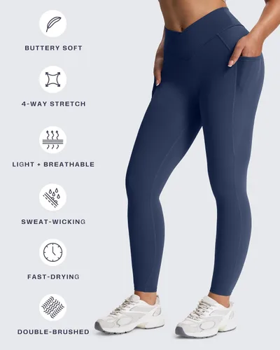 Miniatura 131 de Aoxjox Trinity - Pantalones de yoga de cintura alta con bolsillos para mujer, control de abdomen, cintura cruzada, leggings de entrenamiento suaves