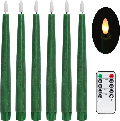 Miniatura 14 de Stmarry - Velas cónicas sin llama negras con control remoto y temporizador - Velas LED de cera real de 9.65 pulgadas - Velas cónicas de cera