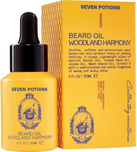 SEVEN POTIONS Aceite para barba de 1 onza líquida suavizante perfumado dulce y amaderado. Detiene la picazón de la barba. Aceite acondicionador de