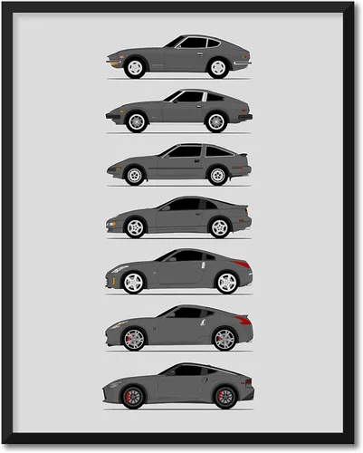 Miniatura 10 de Custom Car Posters Póster hecho a mano compatible con Nissan Z Car Generations (perfil lateral), decoración artística de Datsun Fairlady Z