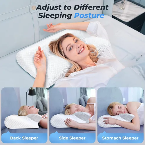 Miniatura 4 de SAHEYER Almohada cervical para el cuello, almohada ergonómica de espuma viscoelástica para aliviar el dolor de cuello y ronquidos, almohada