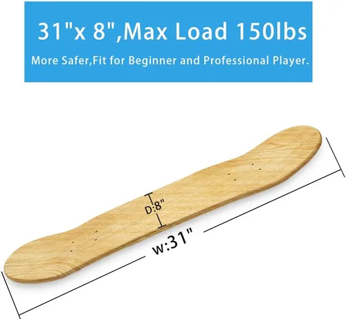 Miniatura 2 de Tablas de patineta en blanco de 31 x 8 pulgadas, natural, patineta de doble cola de arce de 7 capas, ideal para reemplazo, pintura artística