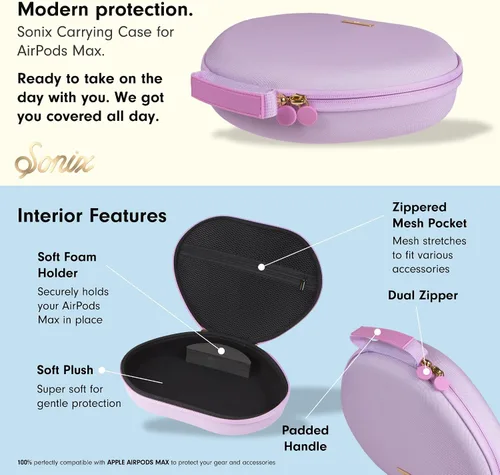Miniatura 5 de Funda protectora Sonix para auriculares Apple AirPods Max Estuche de transporte de viaje, bolsa de almacenamiento portátil, admite modo de Lavanda