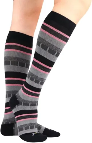 Miniatura 2 de ja vie Calcetines deportivos de compresión con rayas texturizadas de algodón hasta la rodilla para mujeres y hombres, correr, embarazo, viajes