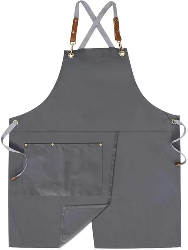 Miniatura 9 de Delantal cruzado con bolsillos x2, delantal dividido con correas ajustables, M-XXL (Beige)
