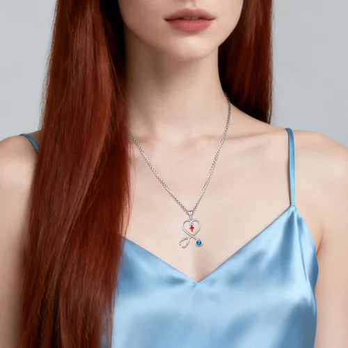 Miniatura 140 de Collar de alas de ángel de plata de ley 925, ángel de la guarda, enfermera RN caduceo, dije de ángel de cristal, joyería de regalo para mujer