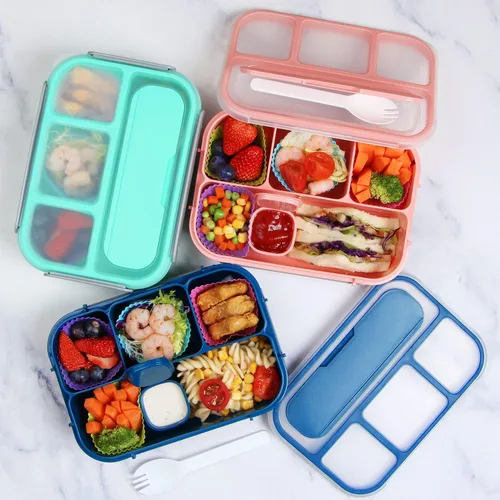 Miniatura 6 de MaMix Lonchera Bento para adultos, lonchera para niños, contenedores de almuerzo para adultos, niños, estudiantes, 44.0 fl oz, 4 compartimentos Azul