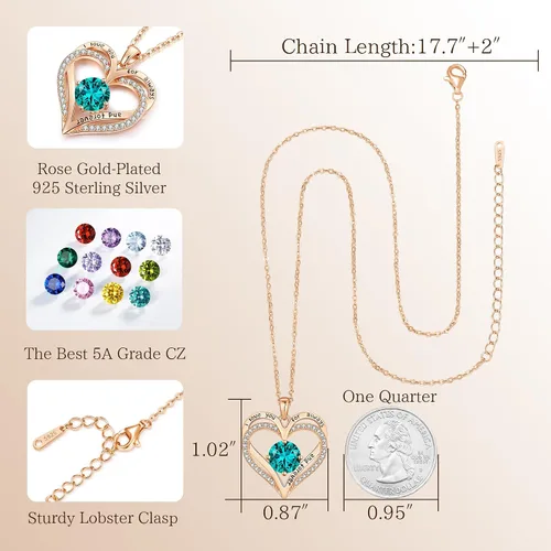 Miniatura 235 de LOUISA SECRET Love Heart Birthstone Necklaces for Women, Birthday Gift for Women, Anniversary Jewelry for Wife Her, 925 Sterling Silver Pendant