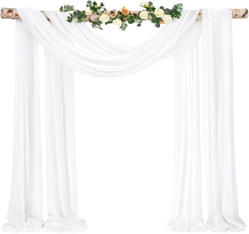 Miniatura 47 de Cortinas de arco de boda, 8 paneles de 28" x 20 pies, cortinas de tela de gasa blanca para ceremonia y recepción Blanco