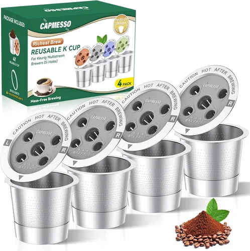 Miniatura 9 de CAPMESSO Tazas K reutilizables para Keurig: cápsulas de café de acero inoxidable actualizadas 2026 con 5 agujeros para Keurig K Supreme, K Slim, K