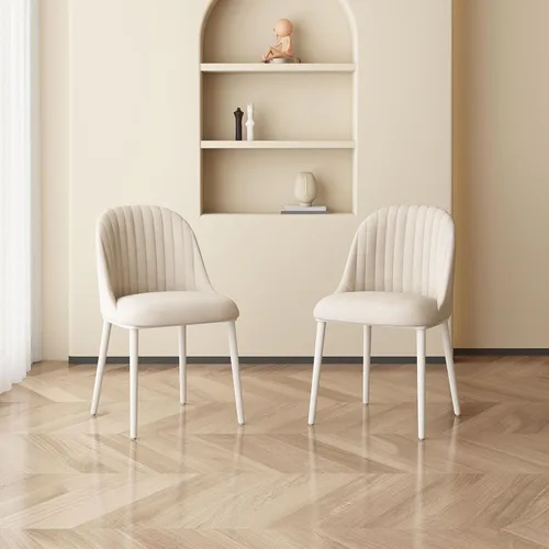 Miniatura 5 de Juego de 2 sillas de comedor color blanco crema, cómodas sillas de oficina con asiento y respaldo de alta elasticidad para sala de estar, Blanco