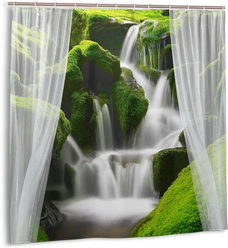 Miniatura 5 de Cortina de ducha de tela impermeable con diseño de margaritas blancas y flores blancas para baño, decoración bohemia de baño con 12 ganchos