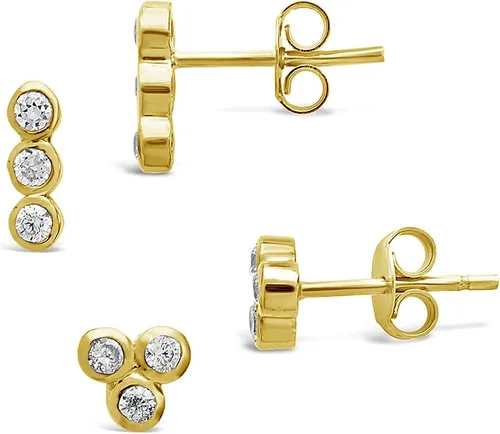 Miniatura 2 de Sterling Forever Juego de 2 piezas de plata de ley Bisel Stud Set Par de pendientes de racimo y par de pendientes de fila con circonitas cúbicas