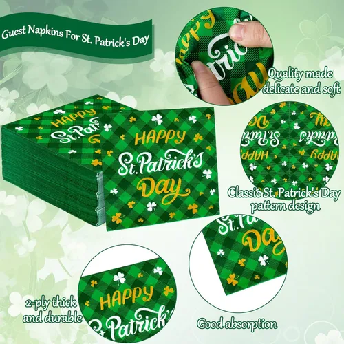Miniatura 3 de Whaline 80 servilletas de papel con texto en inglés «Happy St. Patrick's Day» de búfalo verde irlandés, servilletas desechables decorativas