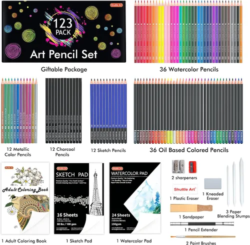 Miniatura 2 de Shuttle Art Kit de dibujo y bloc de bocetos, juego de 123 lápices de arte + 160 hojas de bloc de bocetos