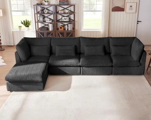 Miniatura 41 de Sofá Modular de Gran Tamaño, Sofá Seccional de Chenilla Nube Extra Profundo con Chaise Otomana, Sofá Esponjoso de Chenilla de 4 Plazas para Sala