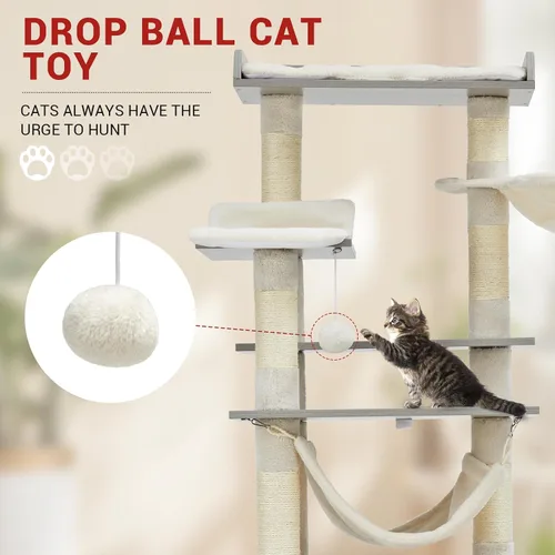 Miniatura 4 de GarveeHome Árbol de gato de 67 pulgadas para gatos grandes, cuenta con poste rascador, condominio para gatos, plataformas, túnel, hamaca, estación