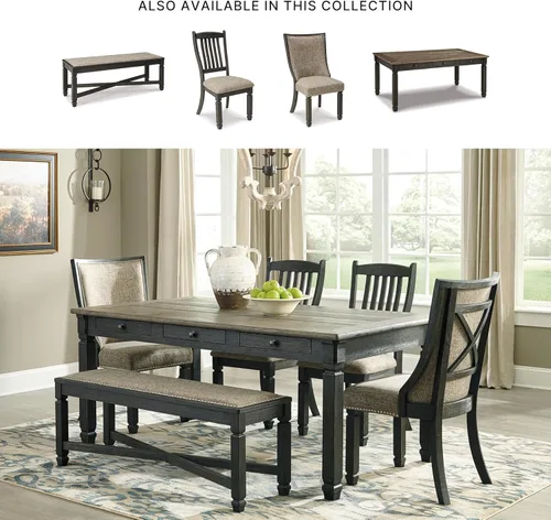 Miniatura 6 de Signature Design by Ashley Tyler Creek Farmhouse - Banco de comedor tapizado con patas cónicas, tela tejida pesada, madera, asiento de 19.5 pulgadas