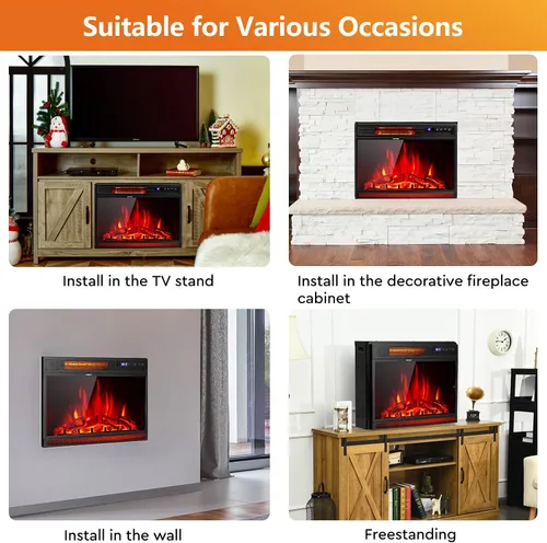 Miniatura 6 de COSTWAY - Chimenea eléctrica de inserción de 25 pulgadas de ancho, calentador empotrado y de pie de 900/1350W con control remoto, 3
