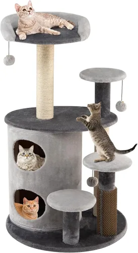 Tangkula Árbol para gatos de interior, torre para gatos de varios niveles de 40 pulgadas con postes rascadores, percha superior, bolas de piel