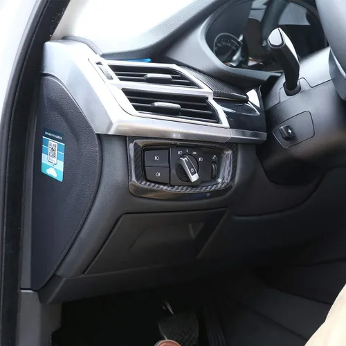 Miniatura 4 de Fibra de carbono real para BMW X5 f15 2014-2018 interruptor de faros de coche decoración marco accesorios