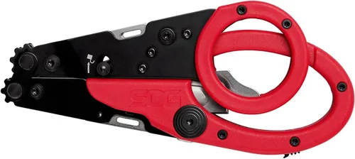 Miniatura 6 de Multiherramienta SOG ParaShears ligera de acero inoxidable para el campo, 11 herramientas con tecnología de palanca compuesta, rojo