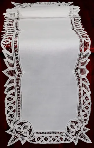 Miniatura 3 de Creative Linens Camino de mesa de encaje blanco Battenburg 16x34 Oval Dresser Scarf, 100% algodón, bordado a mano