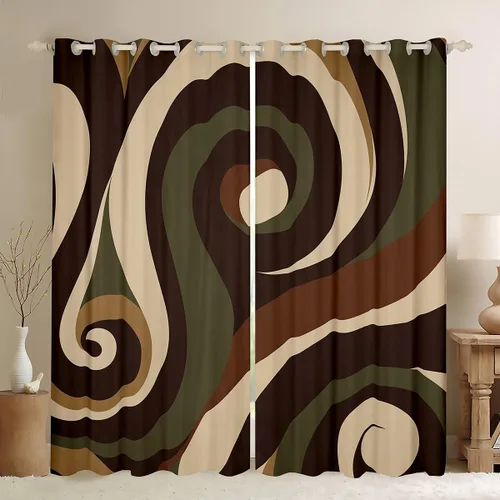 Miniatura 8 de Cortina de ventana de rayas rojas y negras, cortinas abstractas con ondas circulares, cortinas geométricas para tratamiento de ventanas para niños