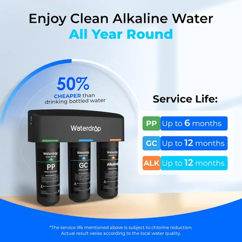 Miniatura 8 de Waterdrop TSB-ALK - Sistema de filtro de agua ligeramente alcalino de 8 capas para debajo del fregadero, reduce PFAS, PFOA/PFOS, fluoruro, cloro