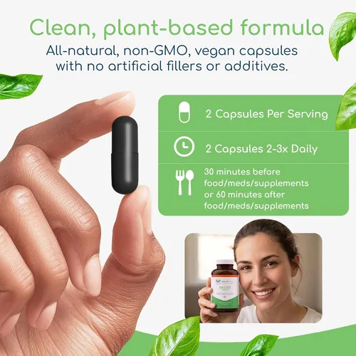 Miniatura 7 de Binder Blend – Suplemento de toxina aglutinante, cápsulas de desintoxicación para un intestino sano – 180 cápsulas – 90 porciones – 960 mg de carbón