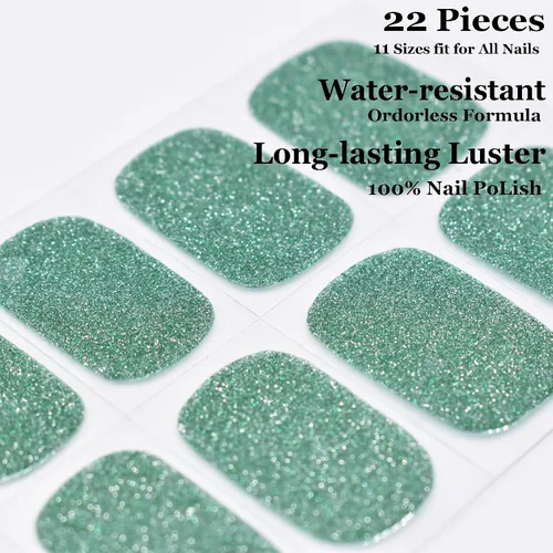 Miniatura 2 de Tiras de esmalte de uñas de gel con purpurina verde sin luz de uñas, calcomanías de lámpara de uñas, 20 tiras de manicura extra largas