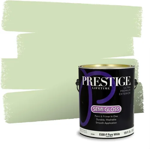 Miniatura 121 de Prestige Paints - Pintura exterior e imprimación en uno, 1 galón, plano, compatibilidad comparable con el color menta «Whipped Mint» de Behr