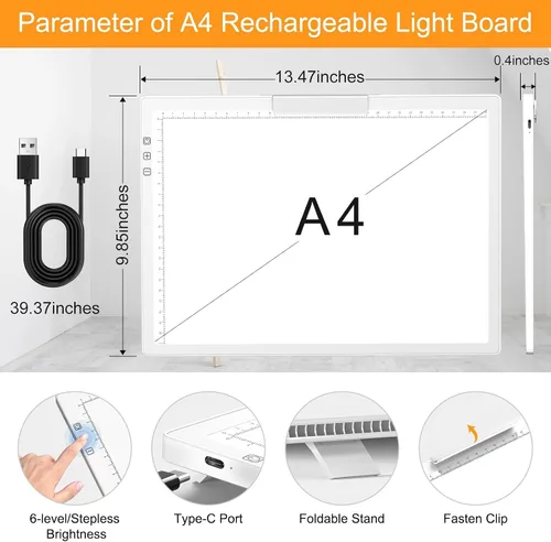 Miniatura 2 de Honesorn Almohadilla de luz de trazado de copia A4 con puerto tipo C, tablero de luz ultrafino de pintura de diamante, mesa de luz LED
