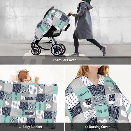Miniatura 5 de Toldo personalizado para asiento de automóvil con diseño de elefante para bebés con nombre, fundas de asiento de automóvil personalizadas para niños