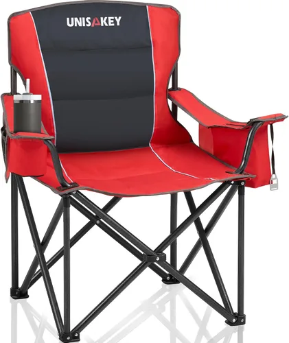 Unisakey Silla de campamento plegable de gran tamaño para adultos, soporte de 450 libras, sillas de césped portátiles resistentes con bolsillo