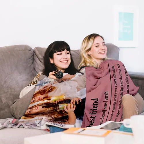 Miniatura 4 de Regalos de cumpleaños para mejores amigas, regalos de manta personalizada con foto y nombre, regalos de cumpleaños personalizados para mejores