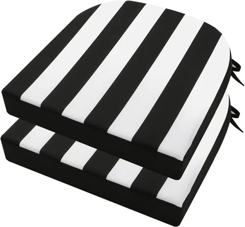 Miniatura 22 de idee-home Juego de 2 cojines de silla al aire libre, cojines de silla de patio de 19" x 19" x 3" gruesos impermeables con lazos para muebles