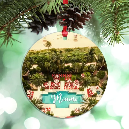 Miniatura 35 de Miami Florida, Estados Unidos, decoración de árbol de Navidad, recuerdos de ciudad de campo, recuerdos personalizados de Navidad 2023, decoración