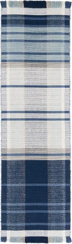 Miniatura 3 de SAFAVIEH Striped Kilim Collection STK707M - Alfombra de lana de tejido plano de 2 pies 3 pulgadas x 8 pies, color azul/beige