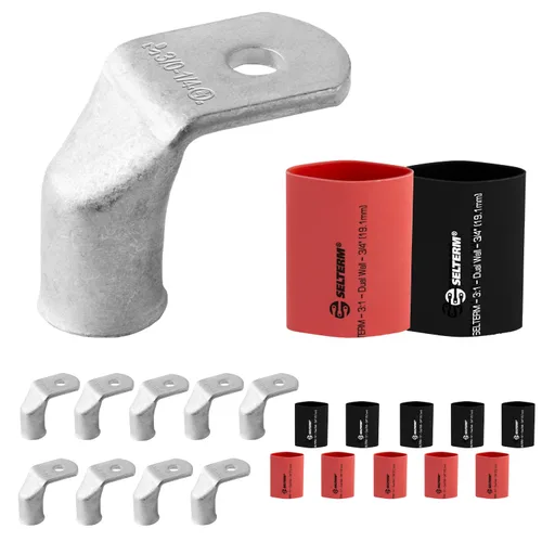Miniatura 227 de SELTERM 5 piezas terminales de cable de cobre estañado 1/0 AWG perno de 1/2", extremos de cable de batería, terminales de anillo, conectores