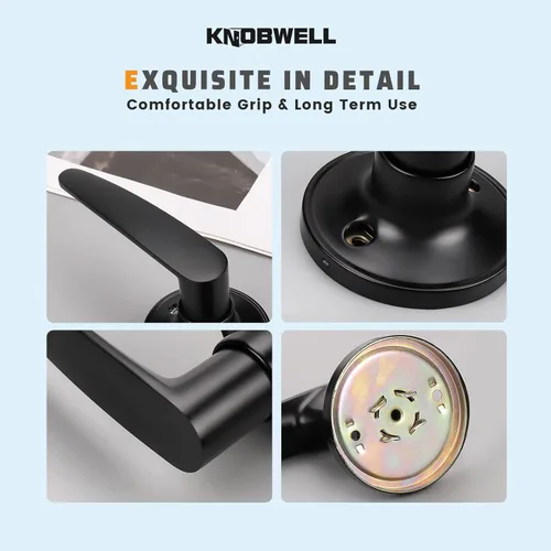Miniatura 7 de KNOBWELL Paquete de 1 palancas de puerta simuladas de una cara con acabado negro mate, manijas de puerta simuladas clásicas para armario, uso