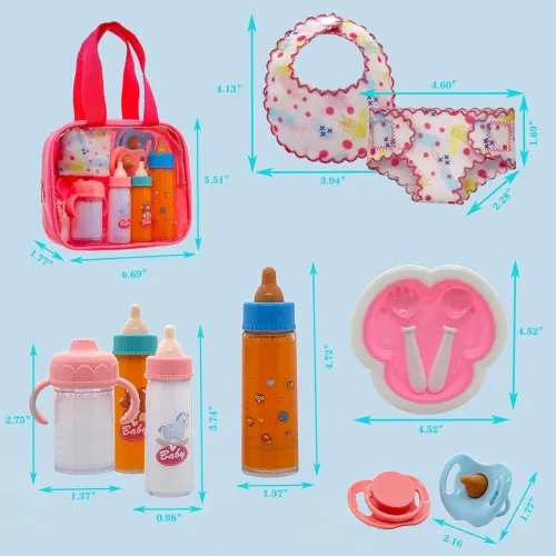 Miniatura 2 de Juego de 11 piezas de accesorios para muñecas de bebé, juego de 11 piezas de alimentación de muñecas con botellas de leche y jugo que desaparecen
