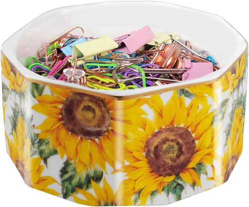 Miniatura 10 de Portaclips de Cerámica con Línea Dorada Dispensador Organizador de Clips para Escritorio Lindo Patrón de Mármol Terrazo Portaclips de Oficina
