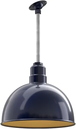 Miniatura 21 de Steel Lighting Co. Colgante de cuenco rosa Lámpara montada en el techo Cúpula de 15 pulgadas vástago de 12 pulgadas Estilo granero de acero