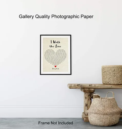 Miniatura 8 de Póster Johnny Cash – Letra de canción de 8 x 10 pulgadas «I Walk The Line», regalo para fanáticos de la música country, Nashville, Grand Ole Opry