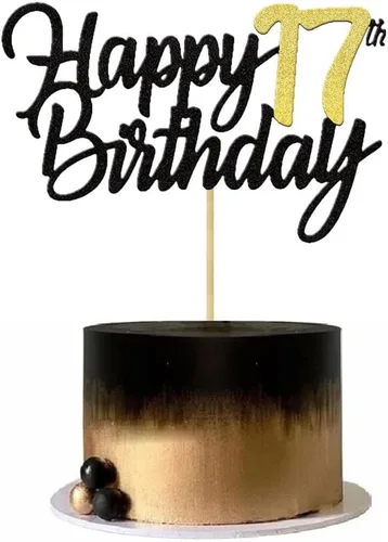 Miniatura 3 de Decoración para tartas de cumpleaños 17 años con purpurina para 17 años, decoraciones doradas para tartas de cumpleaños de 17 años, suministros